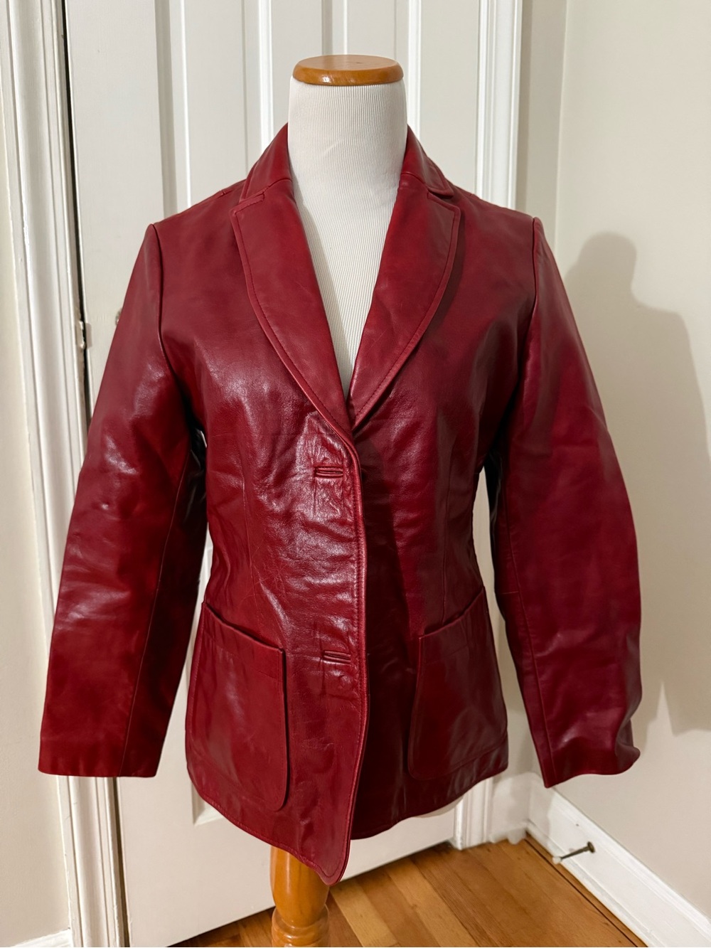 Vintage GAP Women's Deep Red Leather Blazer Jacket